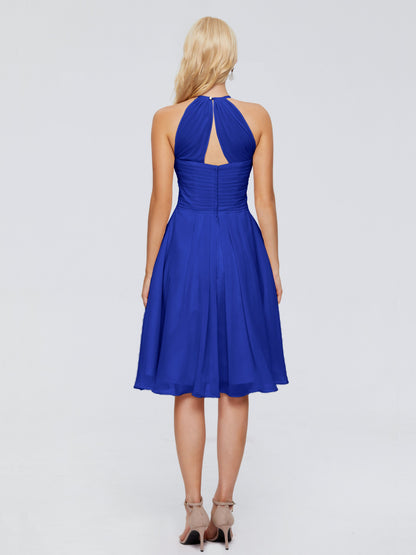 Molly Halter Knee Length Chiffon Bridesmaid Dresses With Pockets