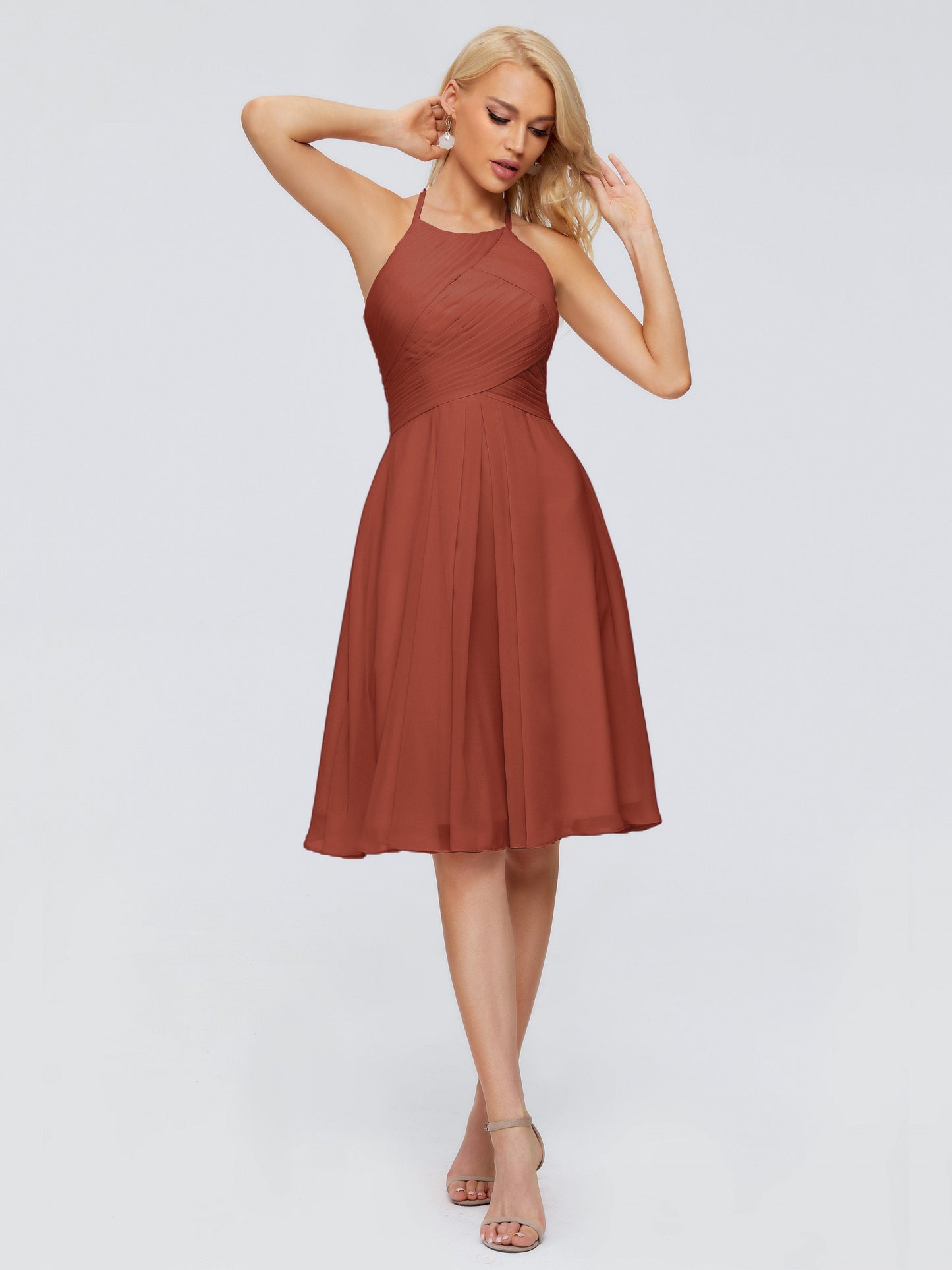 Molly Halter Knee Length Chiffon Bridesmaid Dresses With Pockets