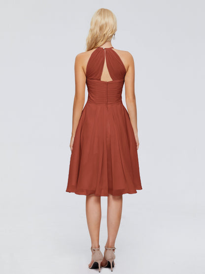 Molly Halter Knee Length Chiffon Bridesmaid Dresses With Pockets