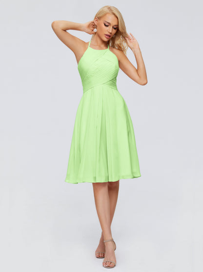 Molly Halter Knee Length Chiffon Bridesmaid Dresses With Pockets