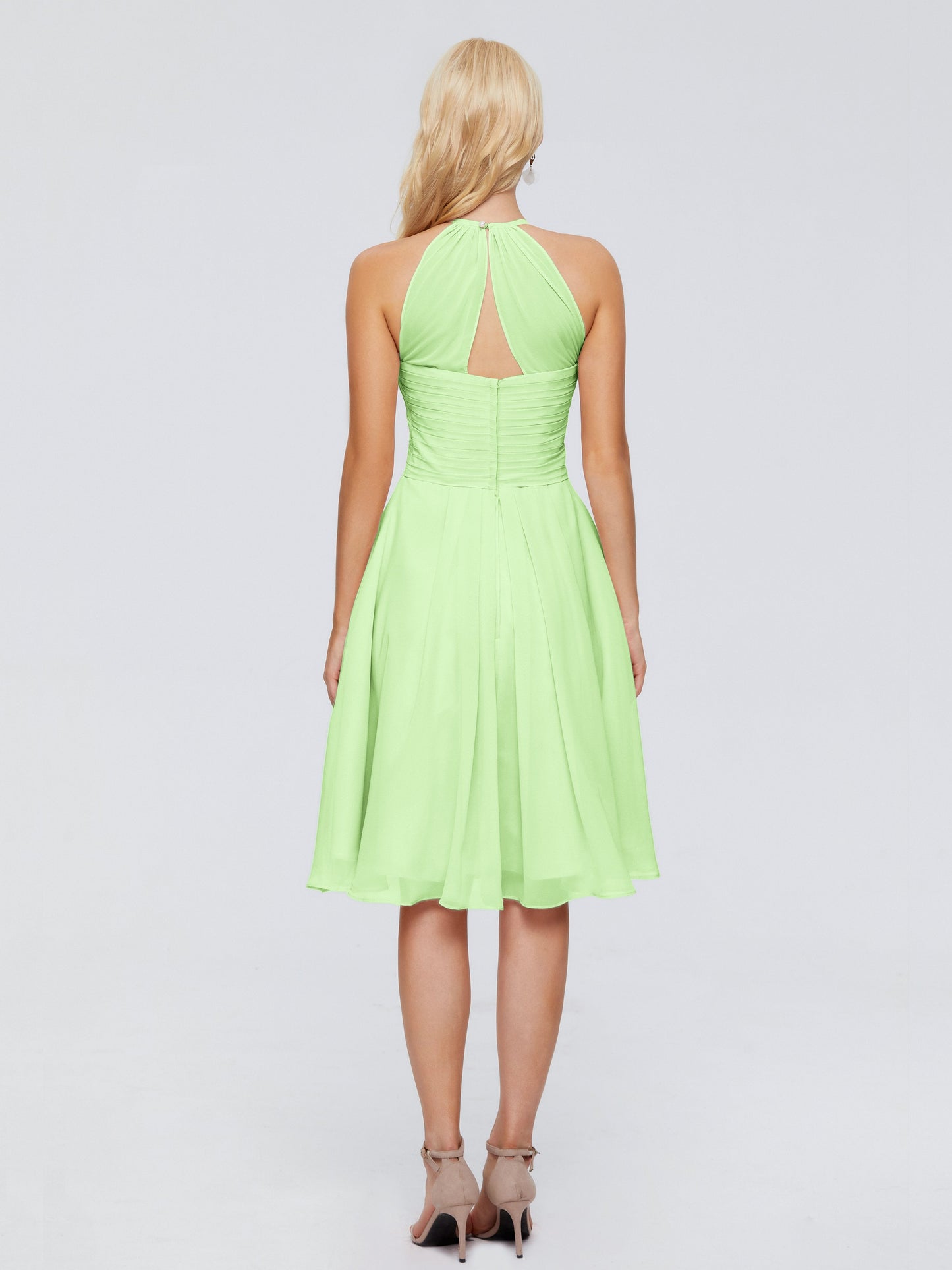 Molly Halter Knee Length Chiffon Bridesmaid Dresses With Pockets