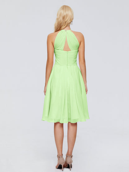 Molly Halter Knee Length Chiffon Bridesmaid Dresses With Pockets