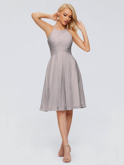 Molly Halter Knee Length Chiffon Bridesmaid Dresses With Pockets