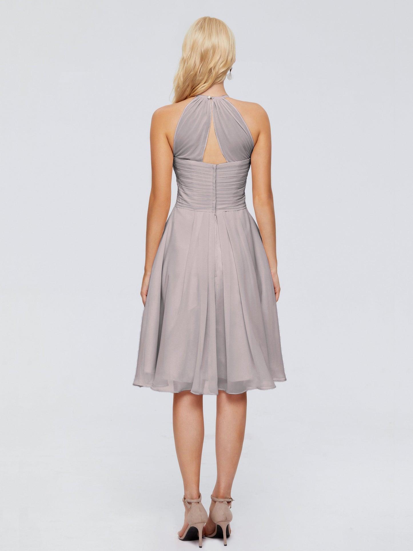Molly Halter Knee Length Chiffon Bridesmaid Dresses With Pockets