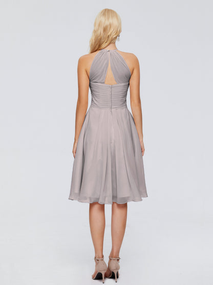 Molly Halter Knee Length Chiffon Bridesmaid Dresses With Pockets