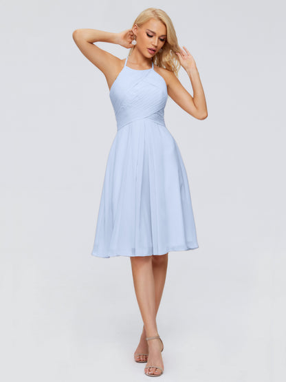 Molly Halter Knee Length Chiffon Bridesmaid Dresses With Pockets