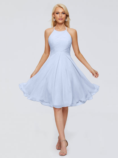 Molly Halter Knee Length Chiffon Bridesmaid Dresses With Pockets