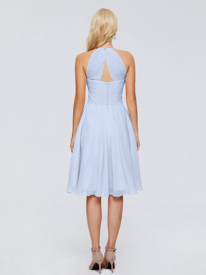 Molly Halter Knee Length Chiffon Bridesmaid Dresses With Pockets