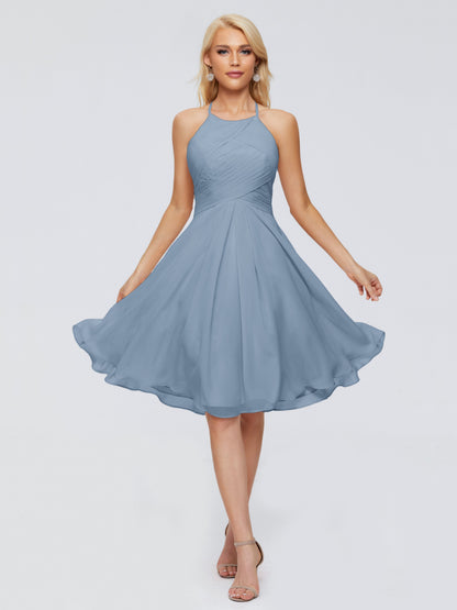 Molly Halter Knee Length Chiffon Bridesmaid Dresses With Pockets