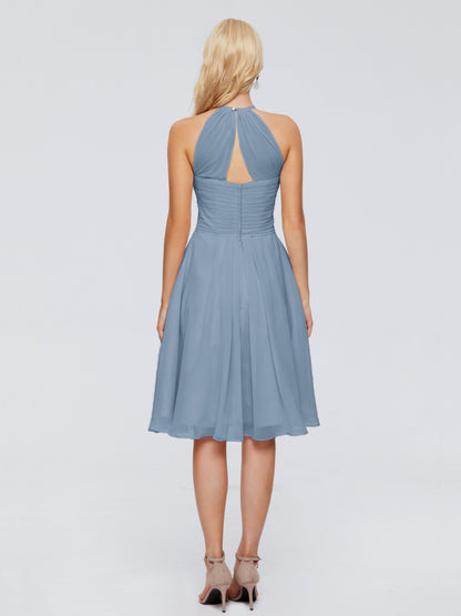 Molly Halter Knee Length Chiffon Bridesmaid Dresses With Pockets