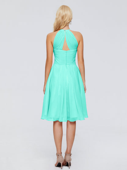 Molly Halter Knee Length Chiffon Bridesmaid Dresses With Pockets
