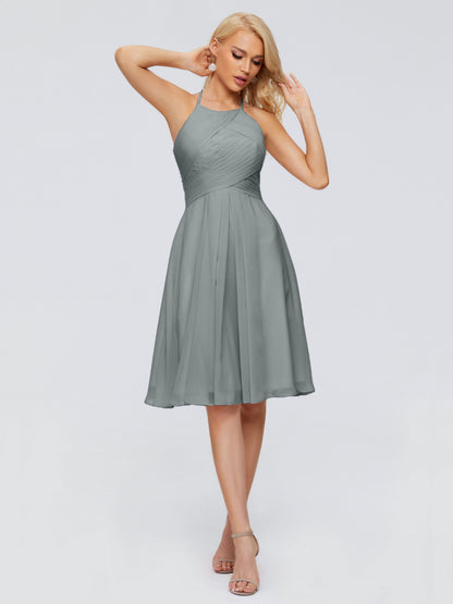 Molly Halter Knee Length Chiffon Bridesmaid Dresses With Pockets