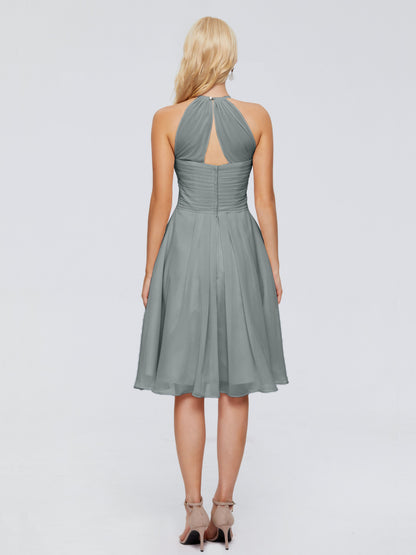 Molly Halter Knee Length Chiffon Bridesmaid Dresses With Pockets