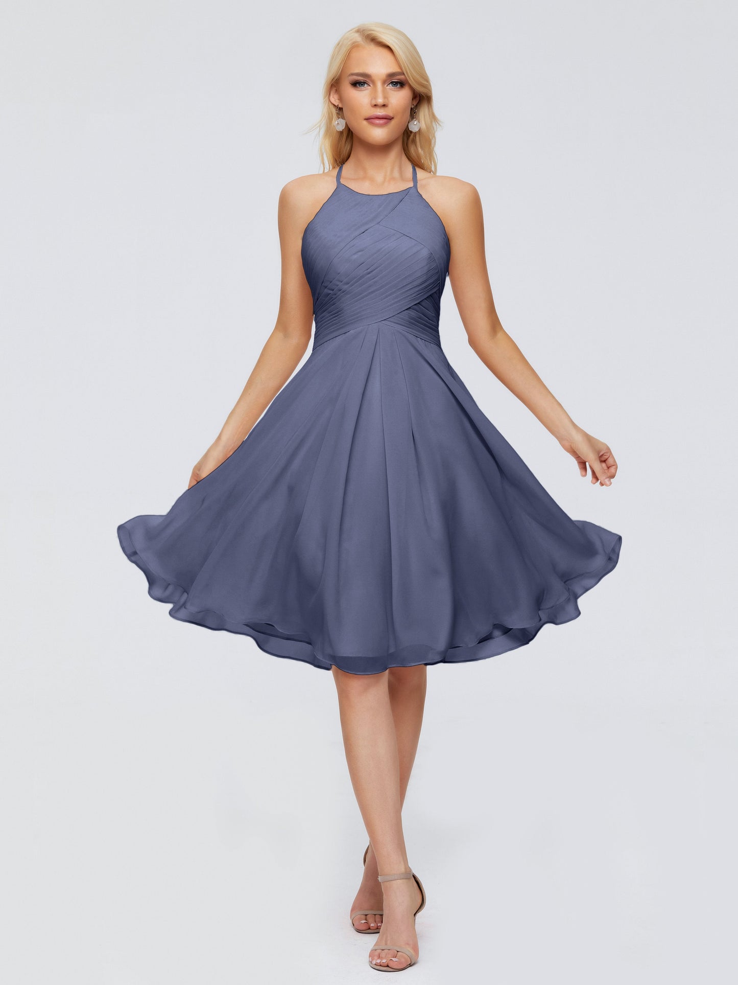 Molly Halter Knee Length Chiffon Bridesmaid Dresses With Pockets