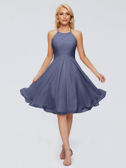 Molly Halter Knee Length Chiffon Bridesmaid Dresses With Pockets