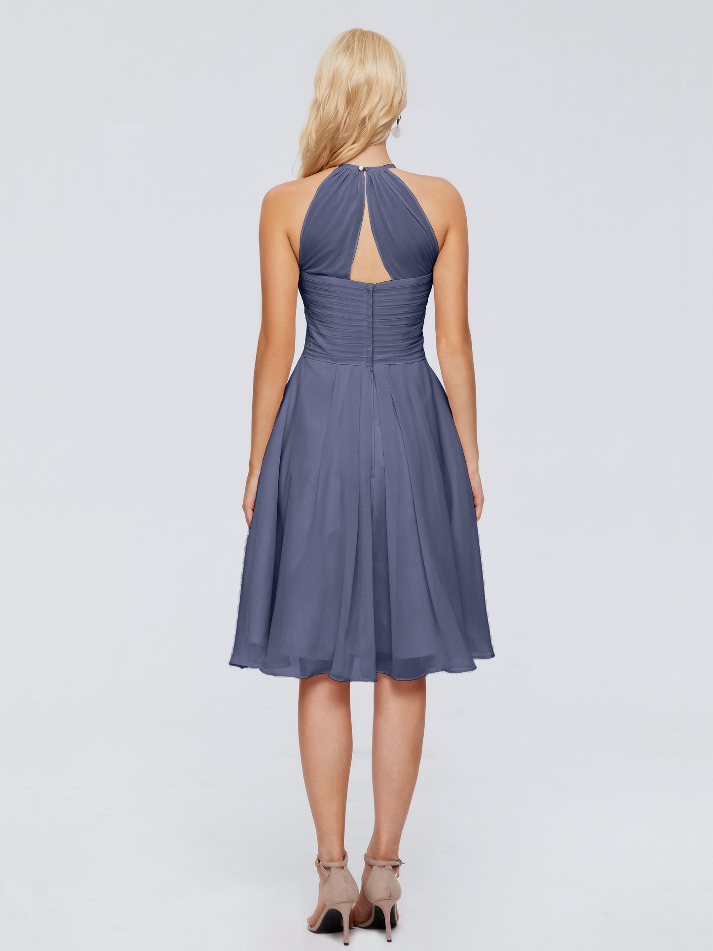 Molly Halter Knee Length Chiffon Bridesmaid Dresses With Pockets