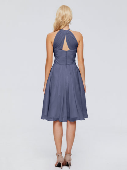 Molly Halter Knee Length Chiffon Bridesmaid Dresses With Pockets