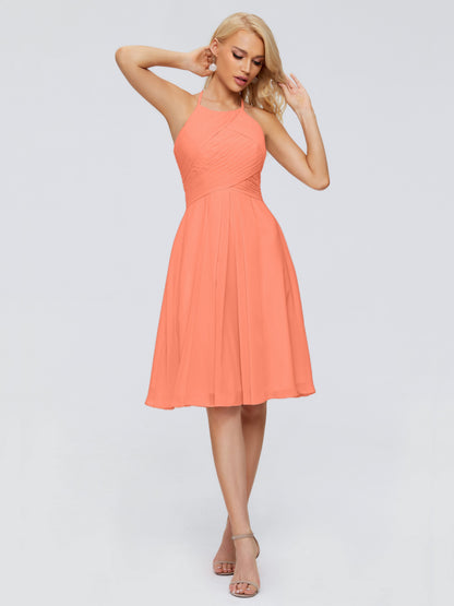 Molly Halter Knee Length Chiffon Bridesmaid Dresses With Pockets