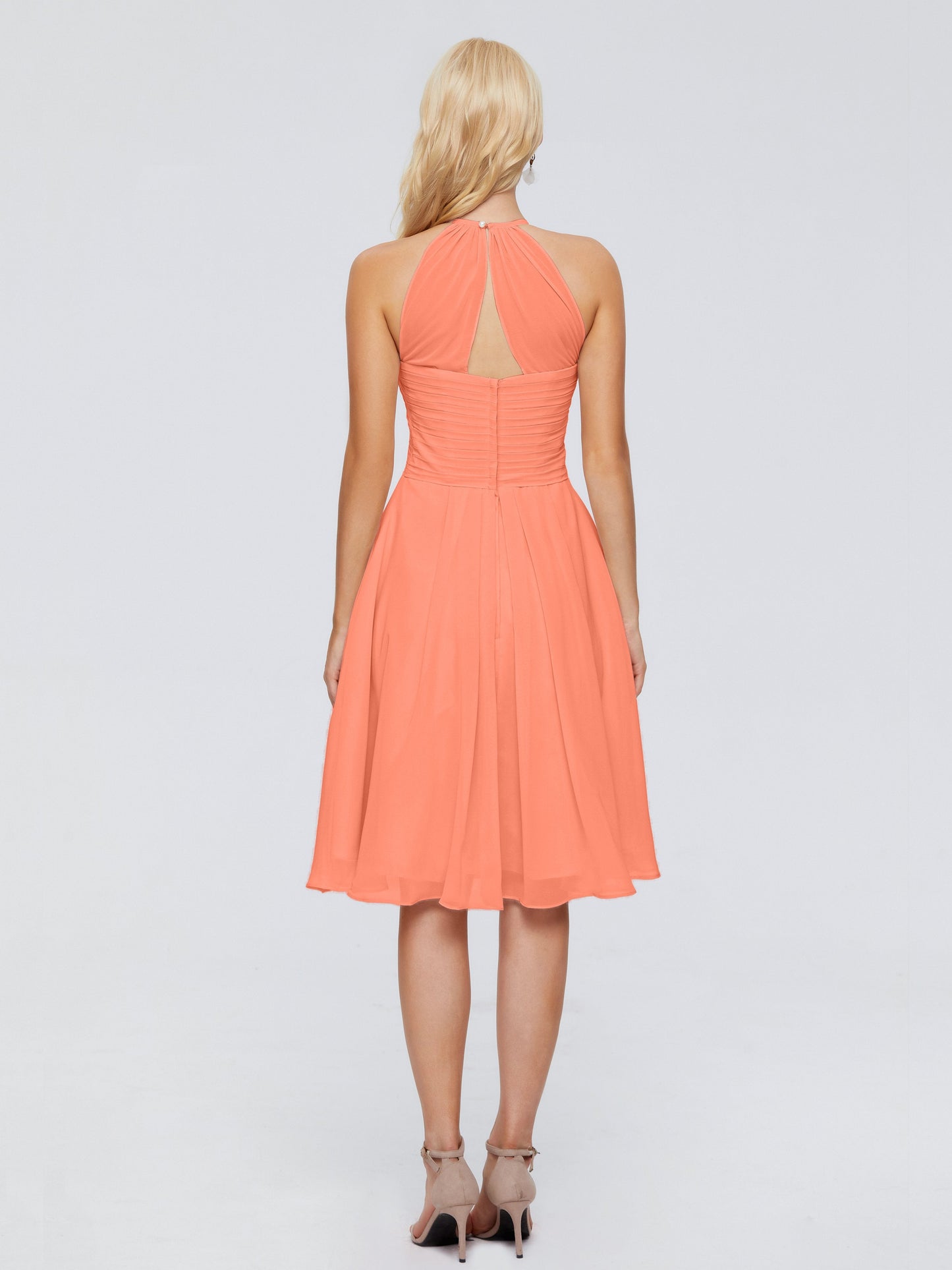 Molly Halter Knee Length Chiffon Bridesmaid Dresses With Pockets