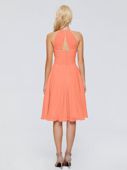 Molly Halter Knee Length Chiffon Bridesmaid Dresses With Pockets