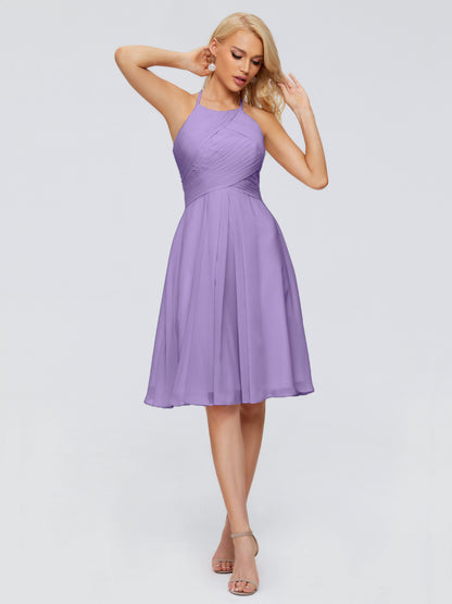 Molly Halter Knee Length Chiffon Bridesmaid Dresses With Pockets