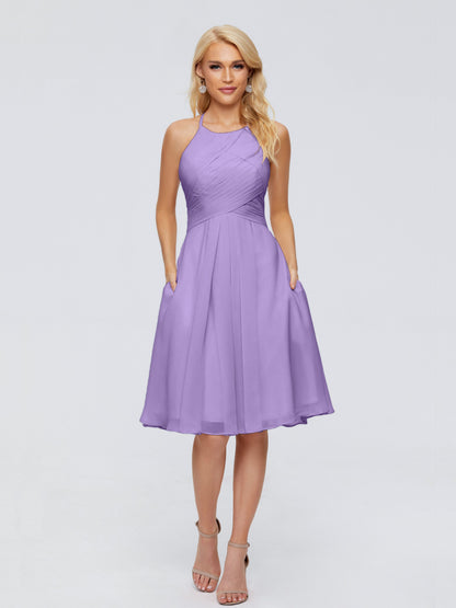 Molly Halter Knee Length Chiffon Bridesmaid Dresses With Pockets
