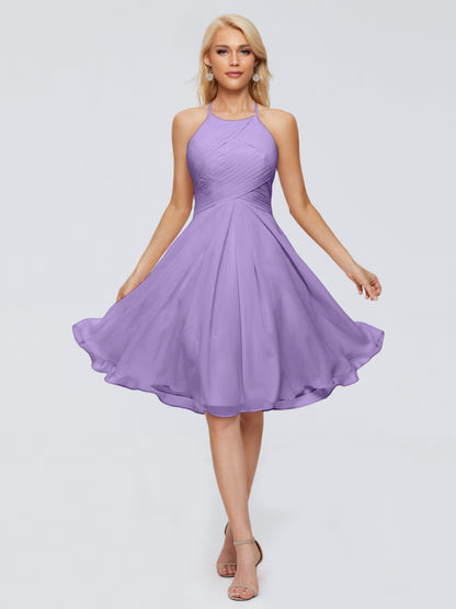 Molly Halter Knee Length Chiffon Bridesmaid Dresses With Pockets