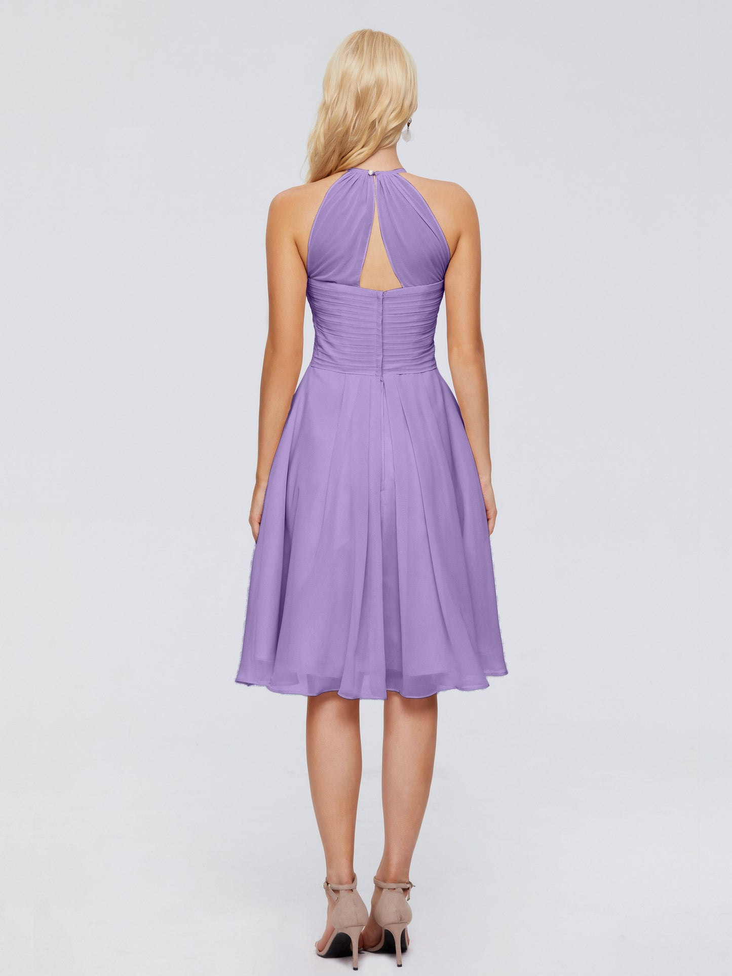 Molly Halter Knee Length Chiffon Bridesmaid Dresses With Pockets