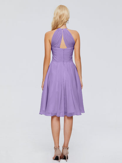 Molly Halter Knee Length Chiffon Bridesmaid Dresses With Pockets