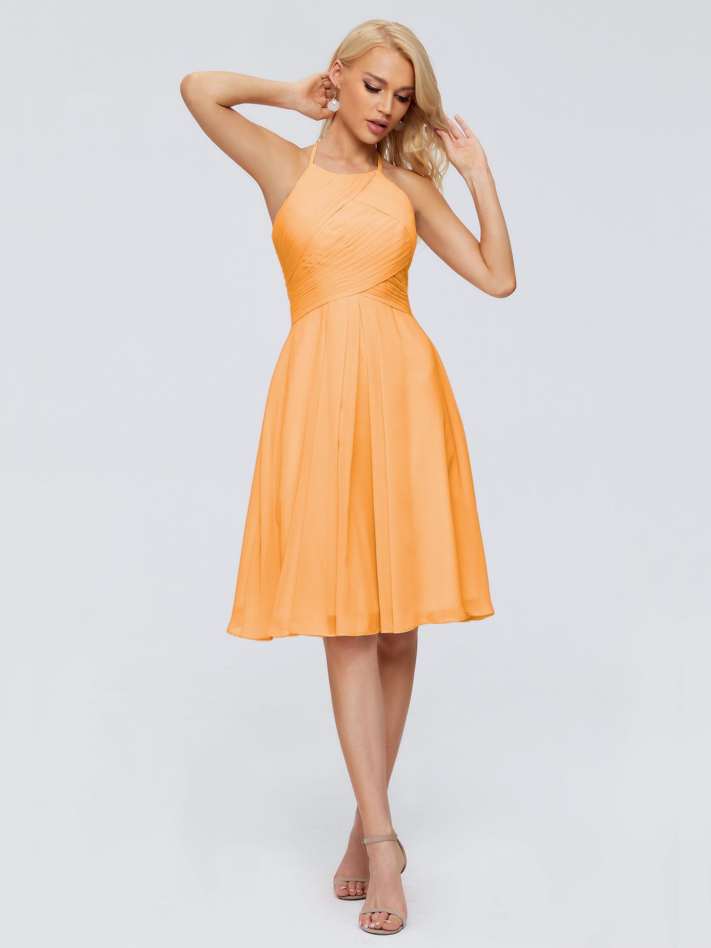 Molly Halter Knee Length Chiffon Bridesmaid Dresses With Pockets