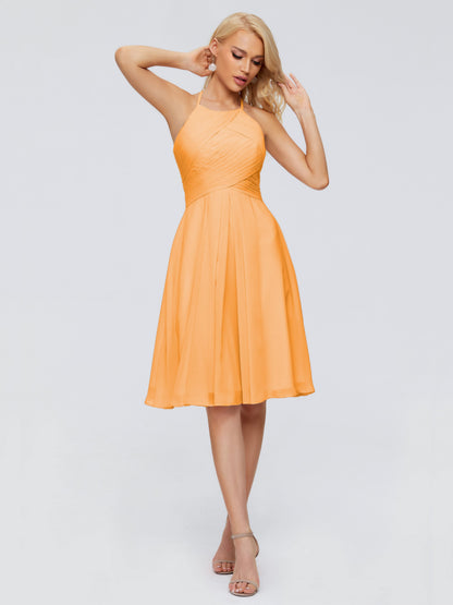 Molly Halter Knee Length Chiffon Bridesmaid Dresses With Pockets