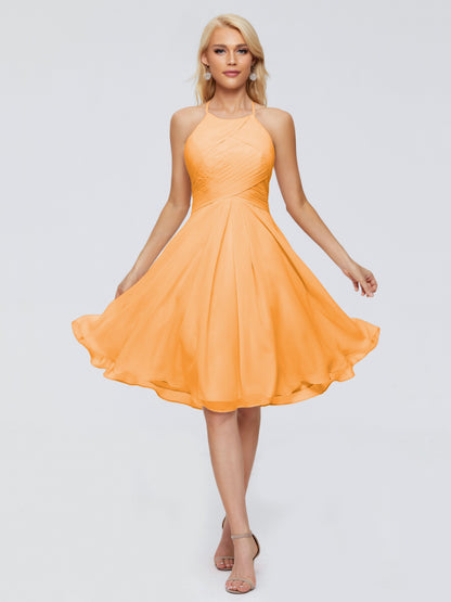 Molly Halter Knee Length Chiffon Bridesmaid Dresses With Pockets