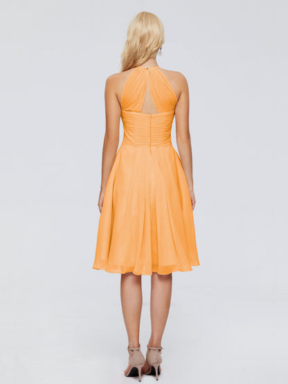 Molly Halter Knee Length Chiffon Bridesmaid Dresses With Pockets