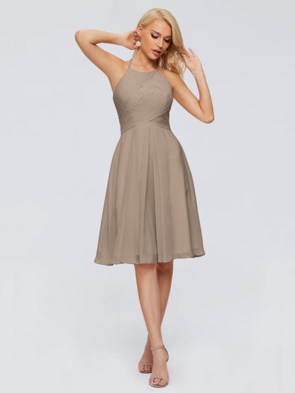 Molly Halter Knee Length Chiffon Bridesmaid Dresses With Pockets