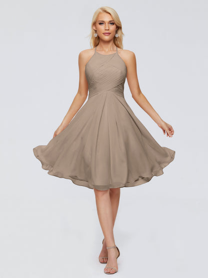 Molly Halter Knee Length Chiffon Bridesmaid Dresses With Pockets