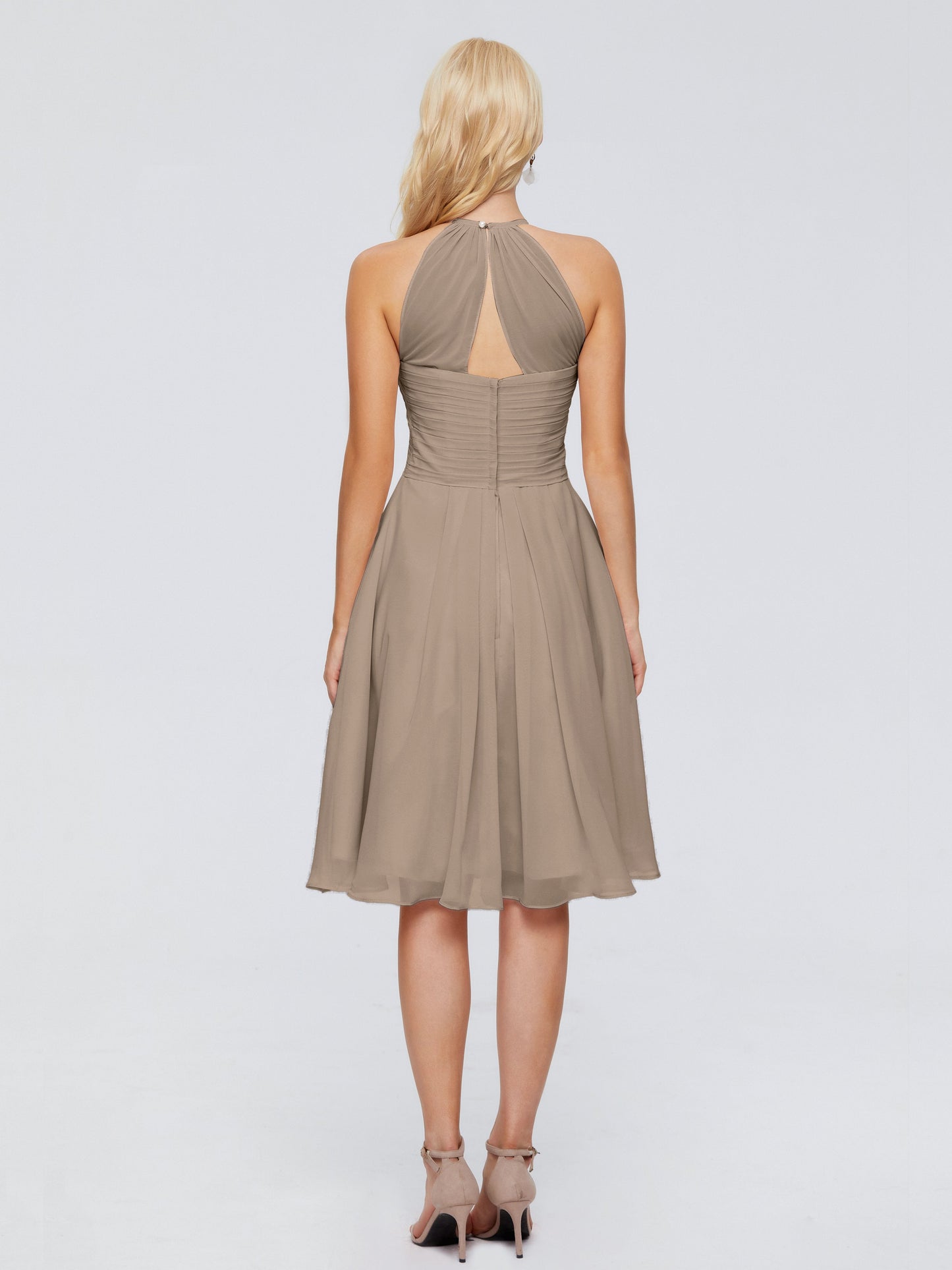 Molly Halter Knee Length Chiffon Bridesmaid Dresses With Pockets