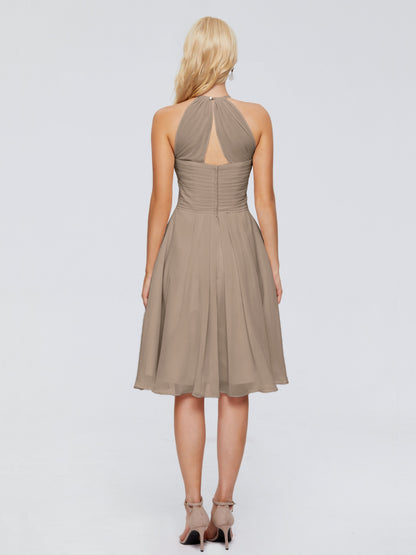 Molly Halter Knee Length Chiffon Bridesmaid Dresses With Pockets