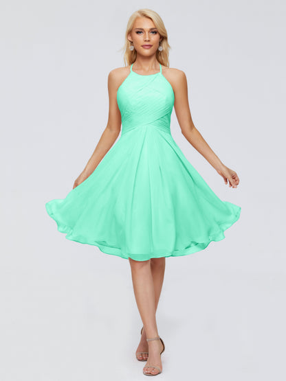 Molly Halter Knee Length Chiffon Bridesmaid Dresses With Pockets
