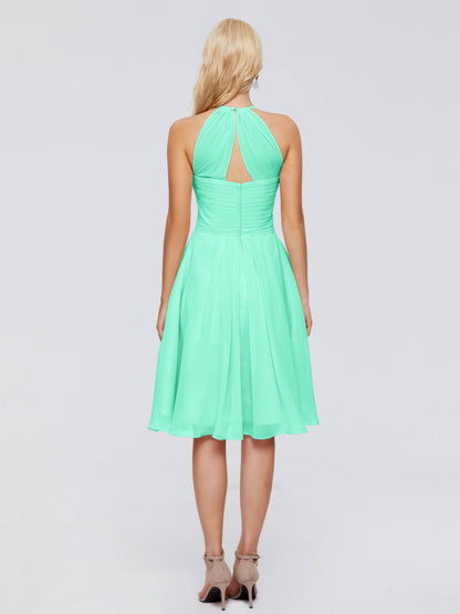 Molly Halter Knee Length Chiffon Bridesmaid Dresses With Pockets