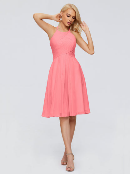 Molly Halter Knee Length Chiffon Bridesmaid Dresses With Pockets