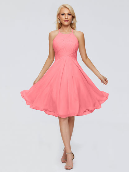 Molly Halter Knee Length Chiffon Bridesmaid Dresses With Pockets