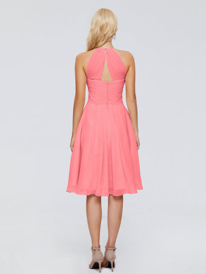Molly Halter Knee Length Chiffon Bridesmaid Dresses With Pockets