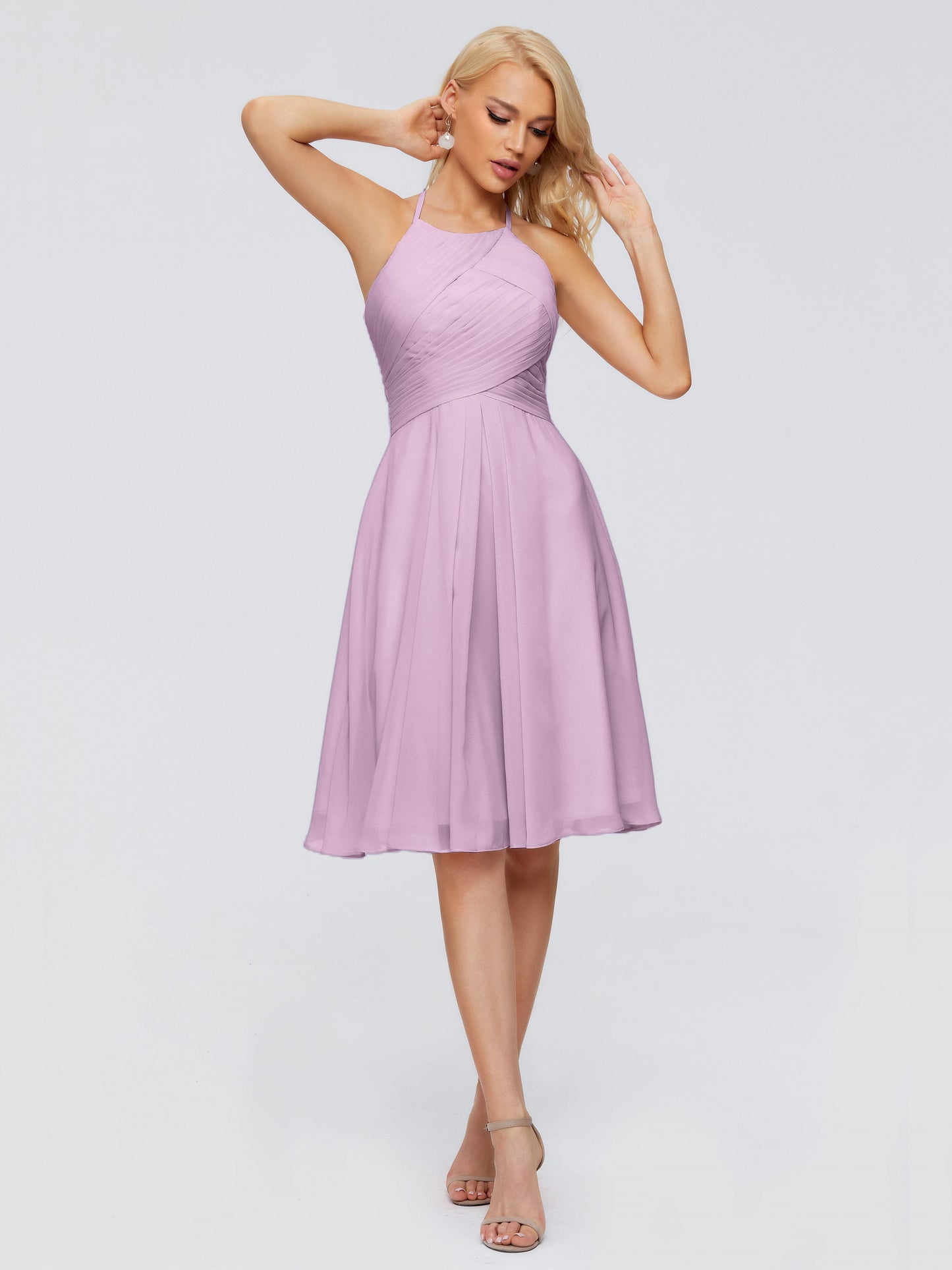 Molly Halter Knee Length Chiffon Bridesmaid Dresses With Pockets