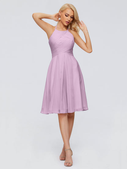 Molly Halter Knee Length Chiffon Bridesmaid Dresses With Pockets