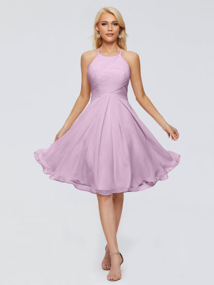 Molly Halter Knee Length Chiffon Bridesmaid Dresses With Pockets