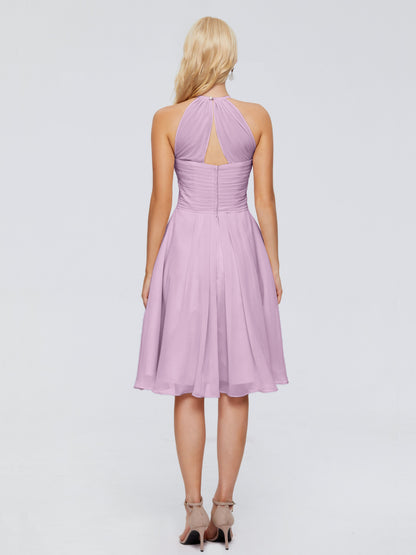 Molly Halter Knee Length Chiffon Bridesmaid Dresses With Pockets