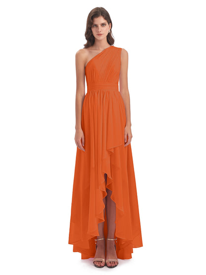 Monserrat One Shoulder High Low Chiffon Bridesmaid Dresses