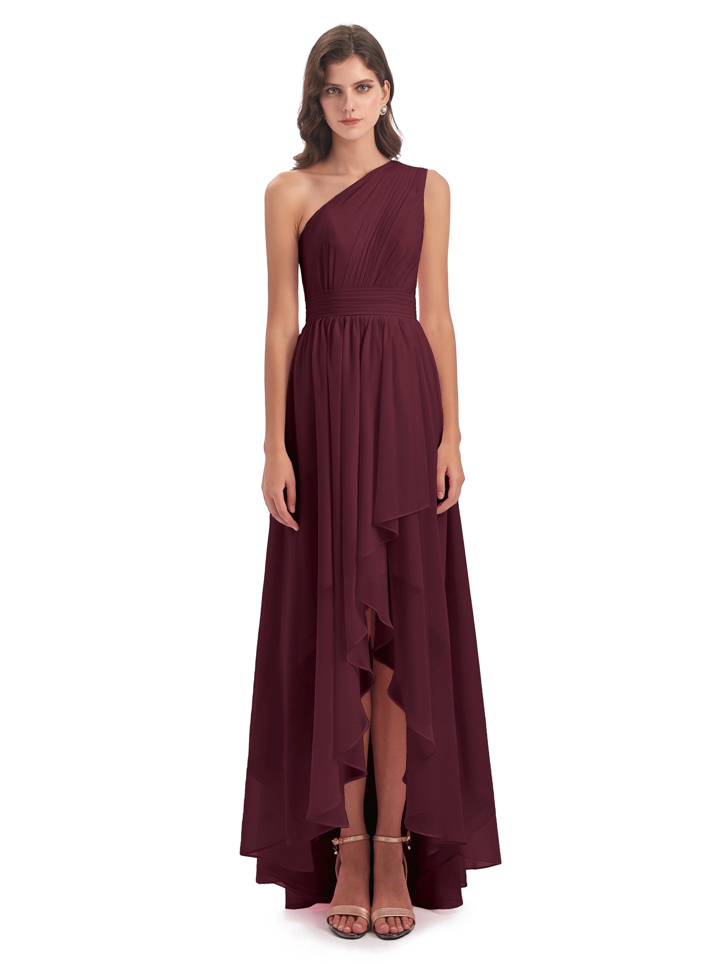 Monserrat One Shoulder High Low Chiffon Bridesmaid Dresses