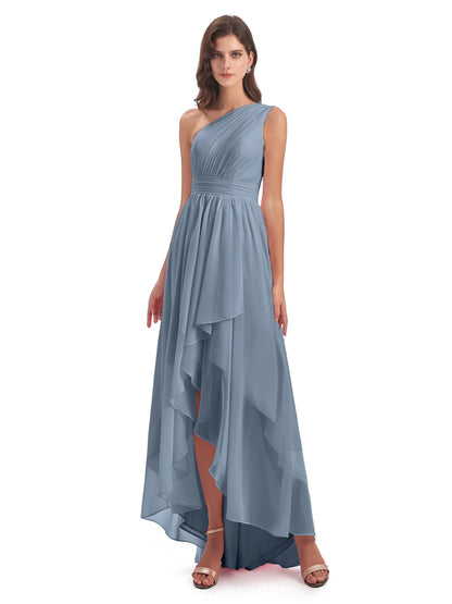 Monserrat One Shoulder High Low Chiffon Bridesmaid Dresses