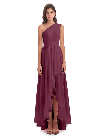 Monserrat One Shoulder High Low Chiffon Bridesmaid Dresses